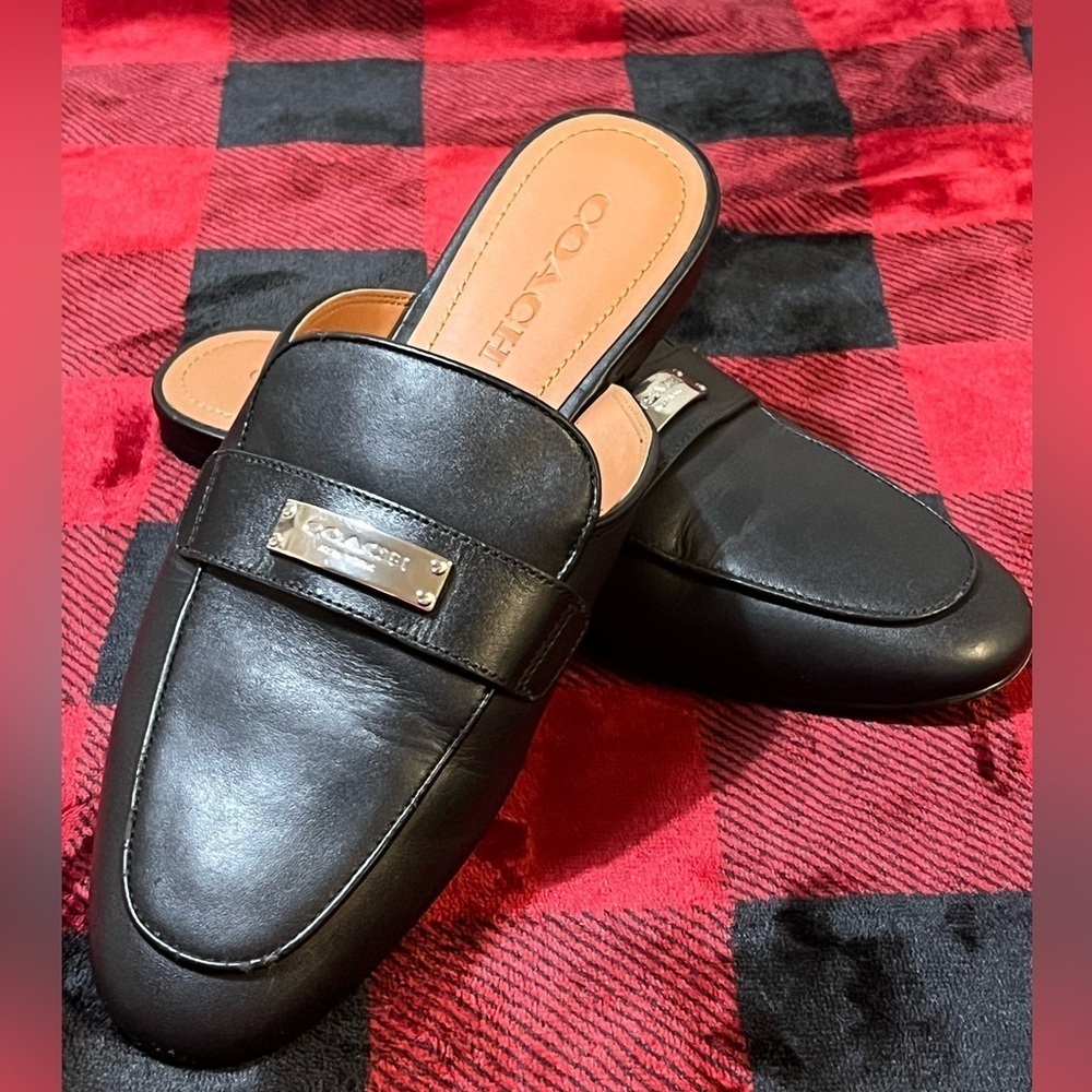 Coach Leather Shea Slide, Black and Tan, Women’s Size: 8B